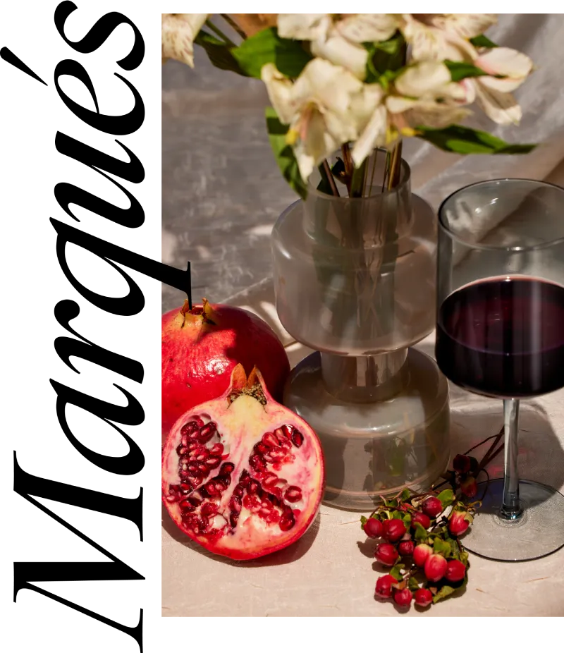 Glass of wine and pomegranates